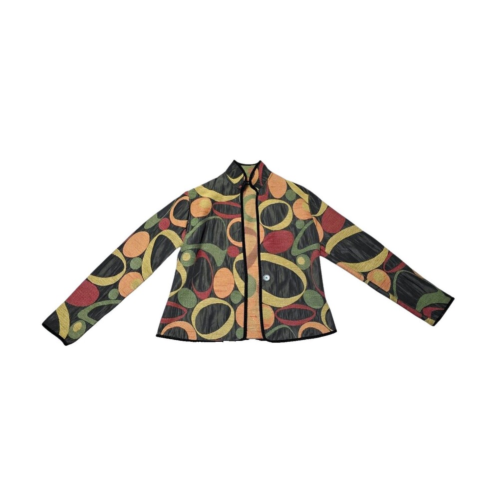 KHANGURA Tapestry Jacket Multicolor Print One Button Sz Small Fallcore Autumn